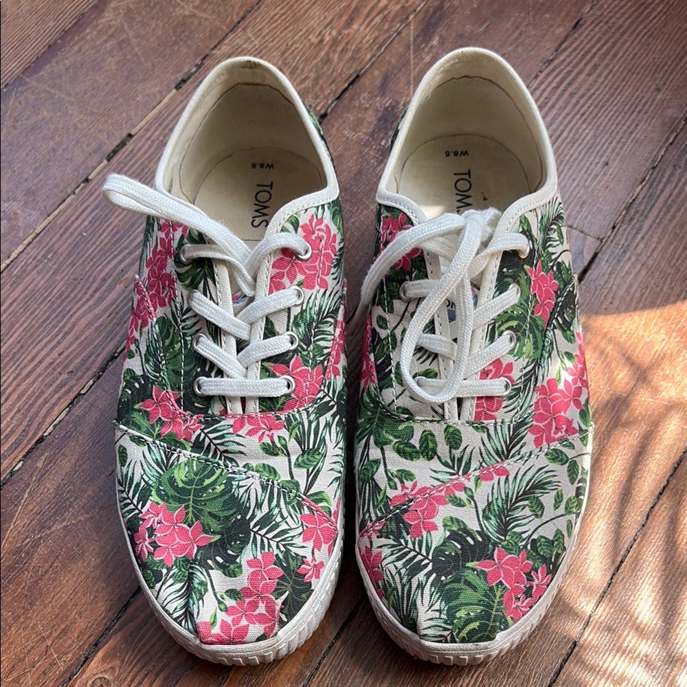Toms Green and Pink Tropical Sneakers